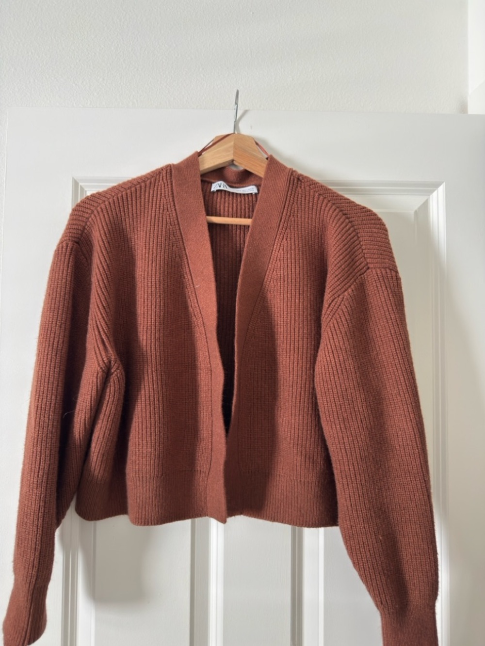 Zara Open-Front Chunky Cardigan - Rust Brown